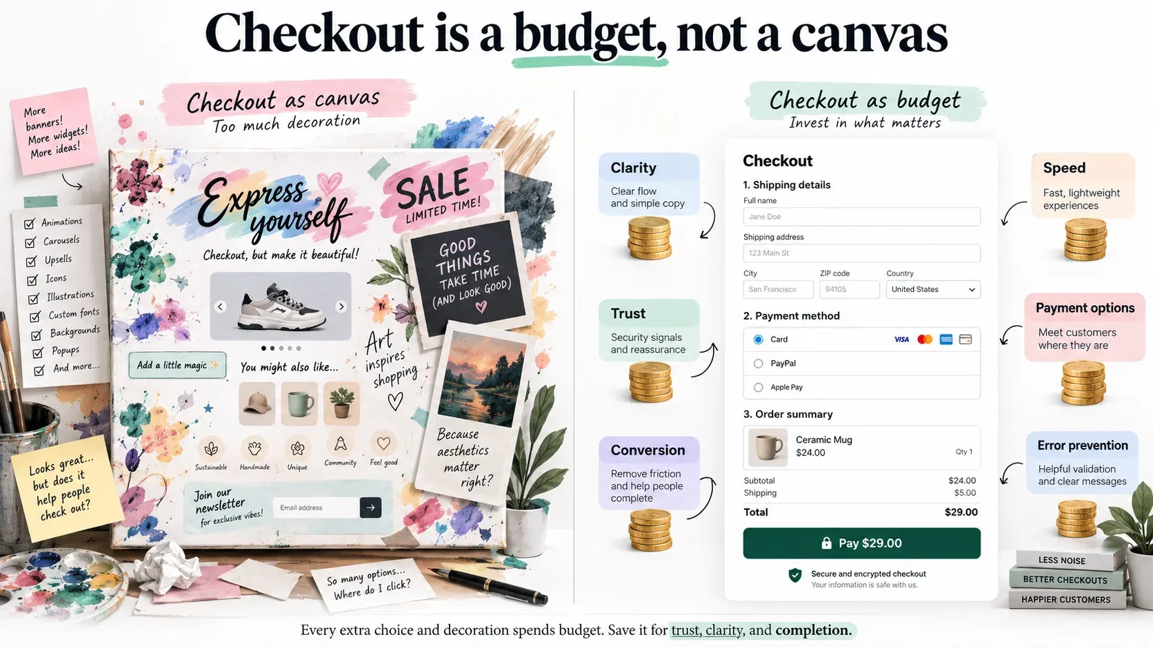 checkout is a budget,not a canvas